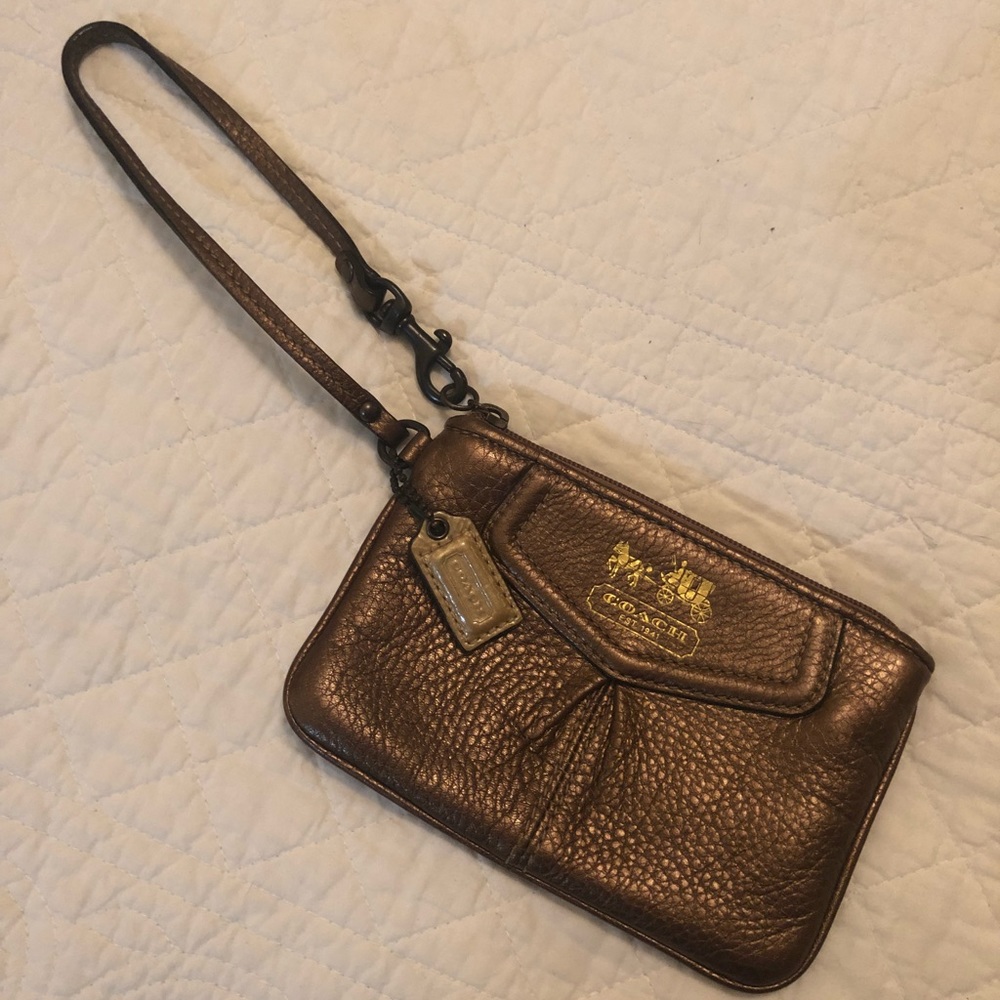 Bronze Leather Classic Coach Wristlet
